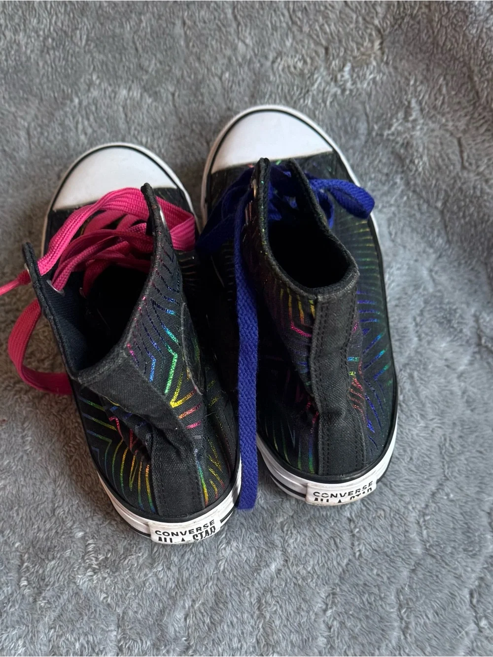 Kids Converse High-Top Canvas Sneakers in Black with Rainbow Star Pattern